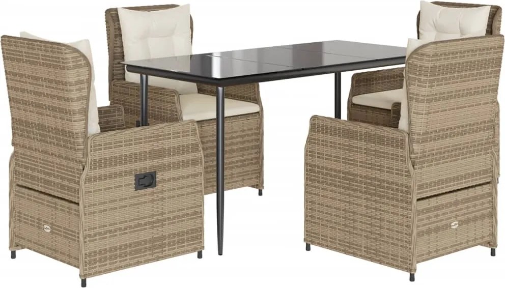 vidaXL 5 részes bézs polyrattan kerti étkezőgarnitúra párnákkal