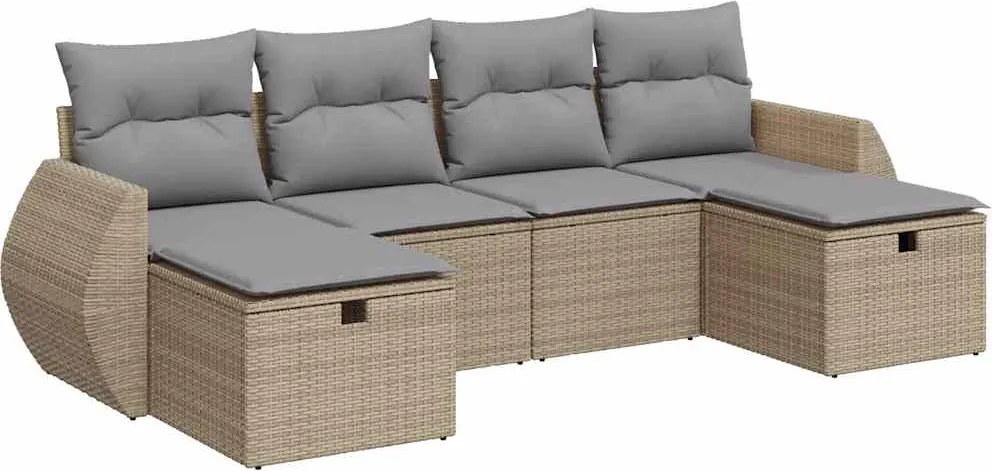 vidaXL 6 részes bézs polyrattan kerti ülőgarnitúra párnával
