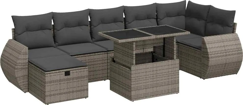vidaXL 8 részes szürke polyrattan kerti ülőgarnitúra párnákkal