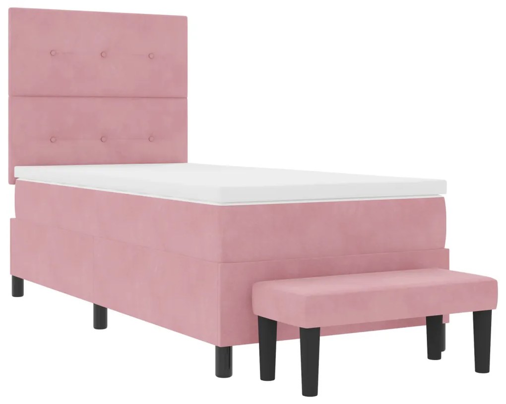 Box spring ágy matraccal és pad rózsaszín 90x190 cm velúr