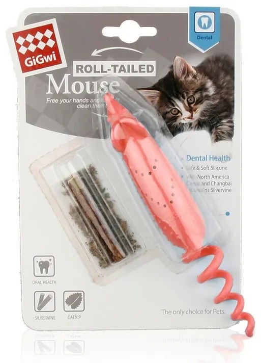 GiGwi Roll-tailed Mouse catnip macskajáték, 16 x 2,5 x 2,5 cm