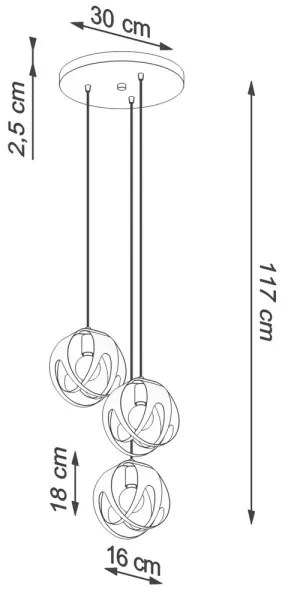 Sollux SL.1088 - Csillár zsinóron TULOS 3xE27/60W/230V fekete