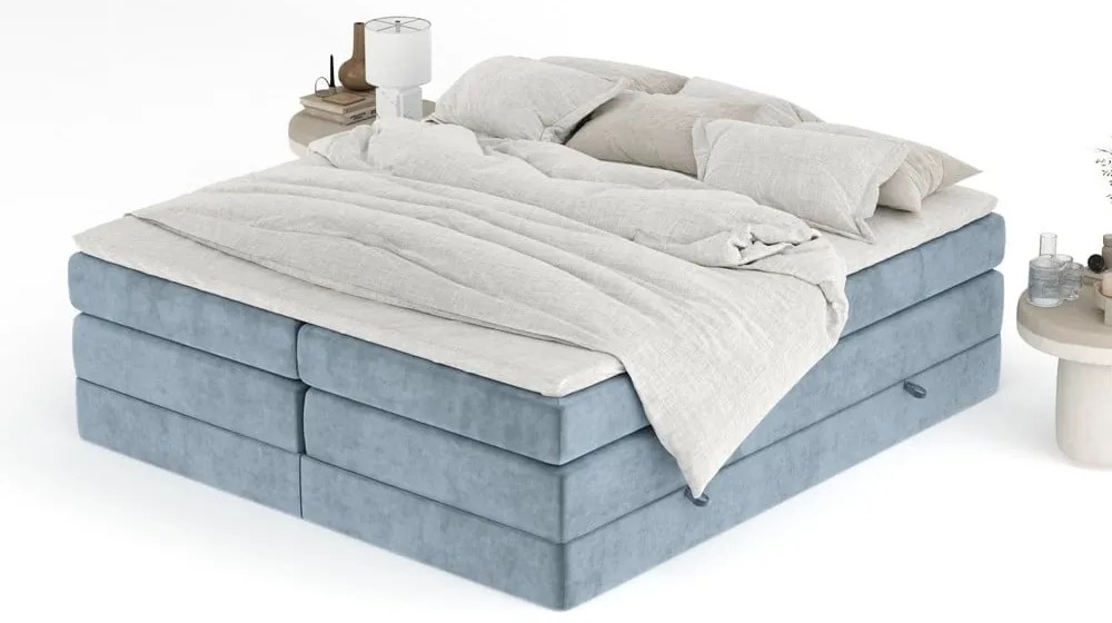 Kék ágyneműtartós boxspring ágy ágytámla nélkül 140x200 cm Juniper – Maison de Rêve