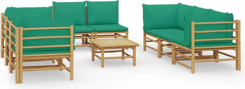 vidaXL 9 részes bambusz kerti ülőgarnitúra zöld párnákkal