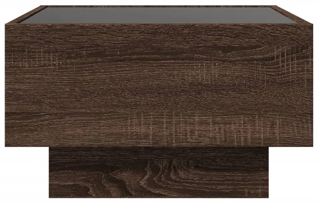 barna tölgy szerelt fa dohányzóasztal LED-del 50 x 50 x 30 cm