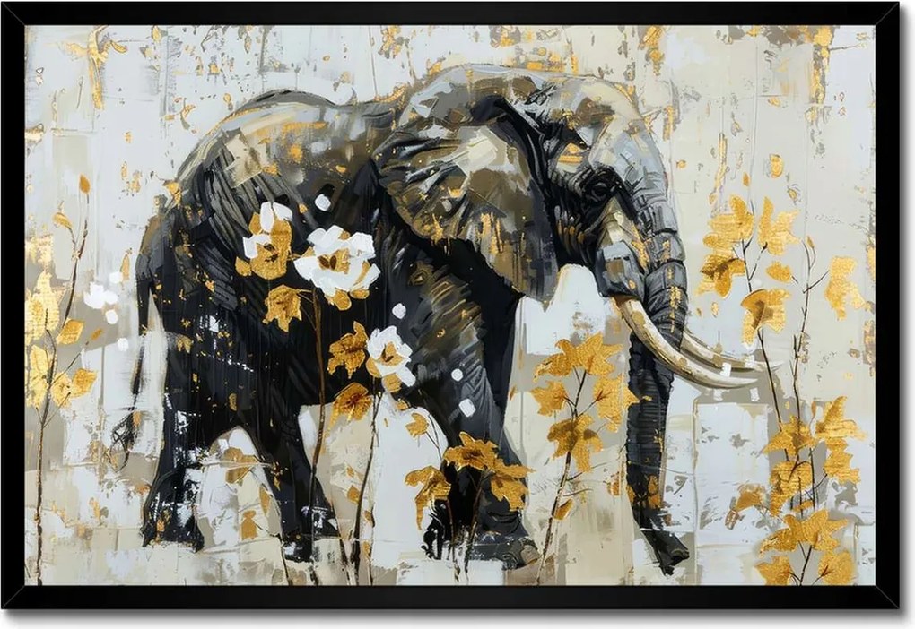 Poszter fekete keretben 60x40 Elefánt Absztrakt Arany ékezetek