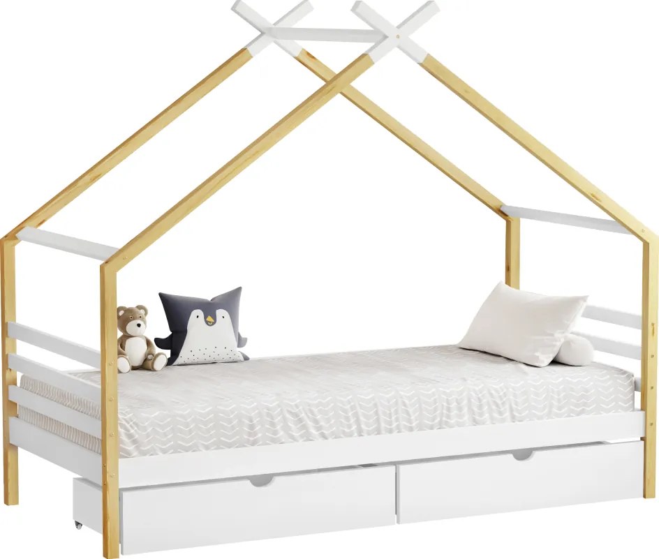 Montessori ágy, fehér/barna, 90x200, TARA