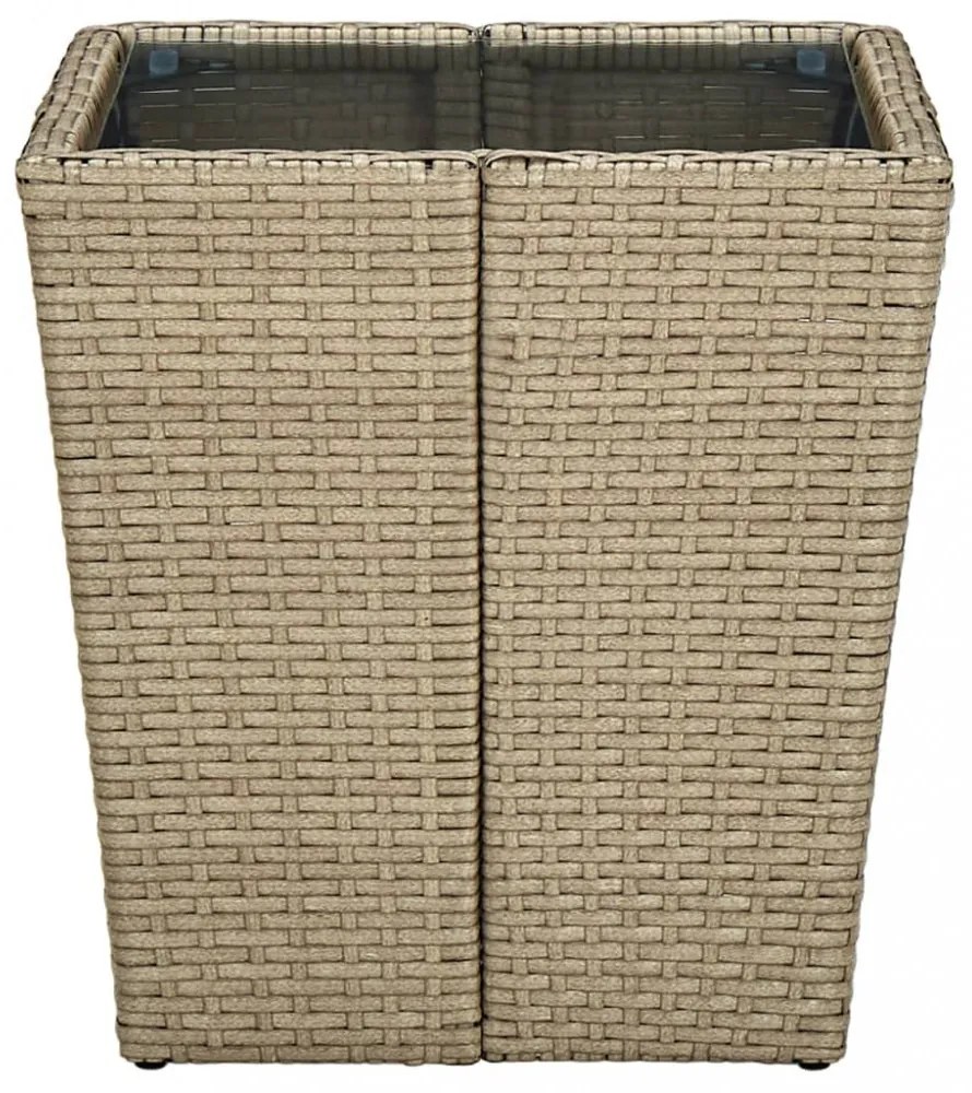 bézs polyrattan és edzett üveg dohányzóasztal 41,5x41,5x44 cm