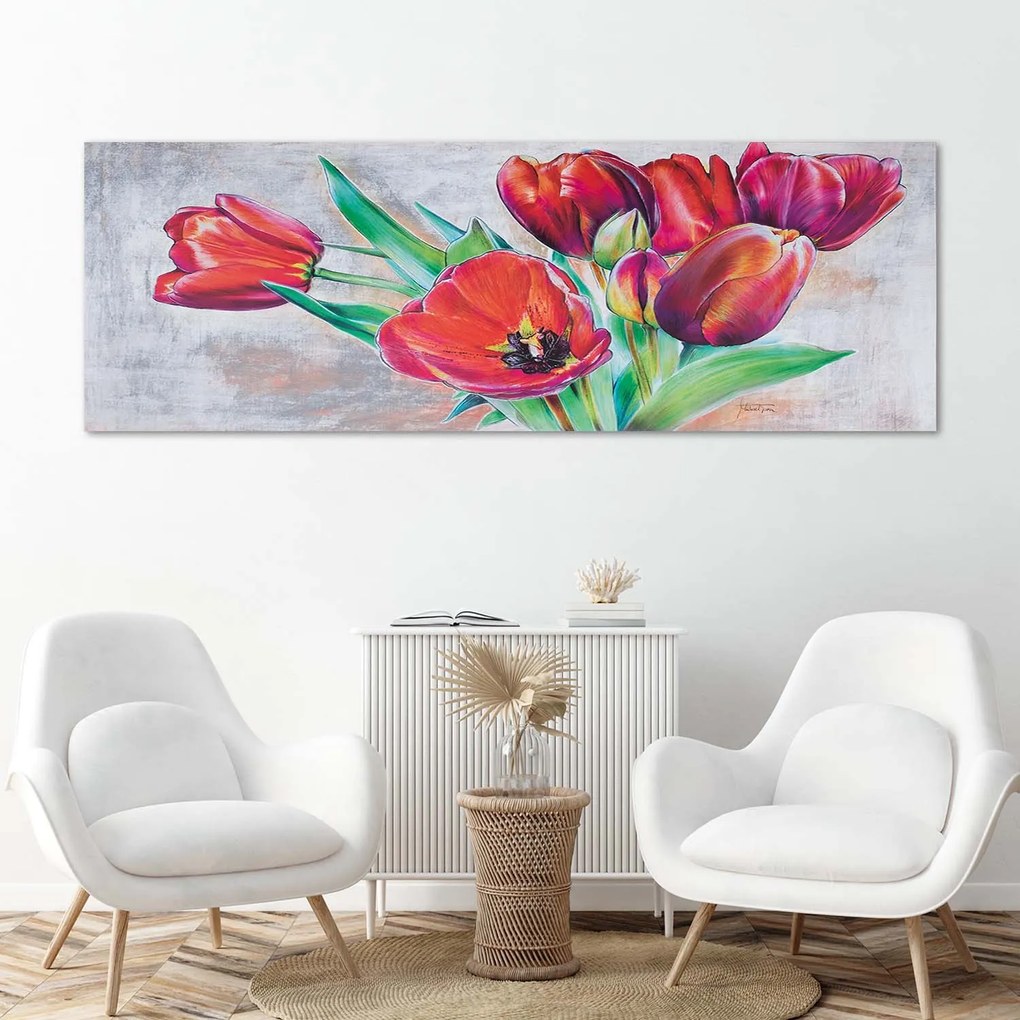 Gario Vászonkép Csokor piros tulipán Méret: 90 x 30 cm