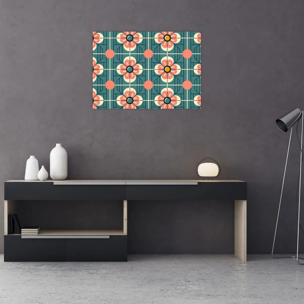 Üveg kép - Retro virágminta (70x50 cm)