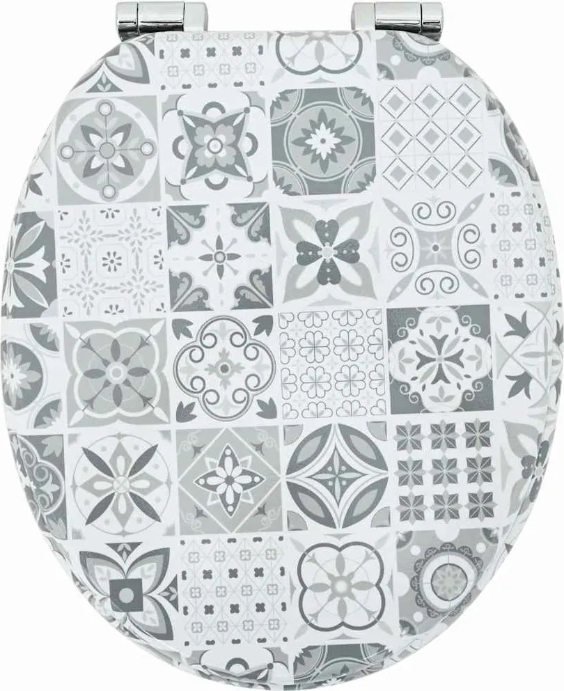 Lágy záródású WC ülőke Kék és fehér porcelán 44 x 38 cm MDF lap