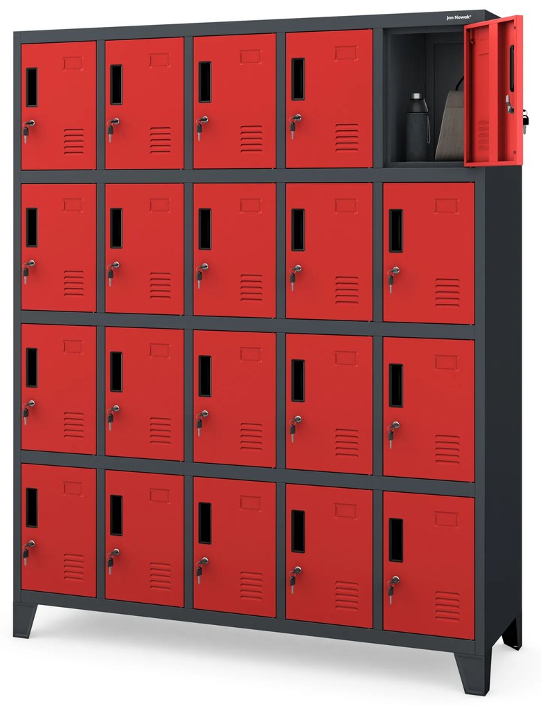 Fém öltözőszekrény ROBERT 1360 x 1720 x 450 mm, antracit-piros