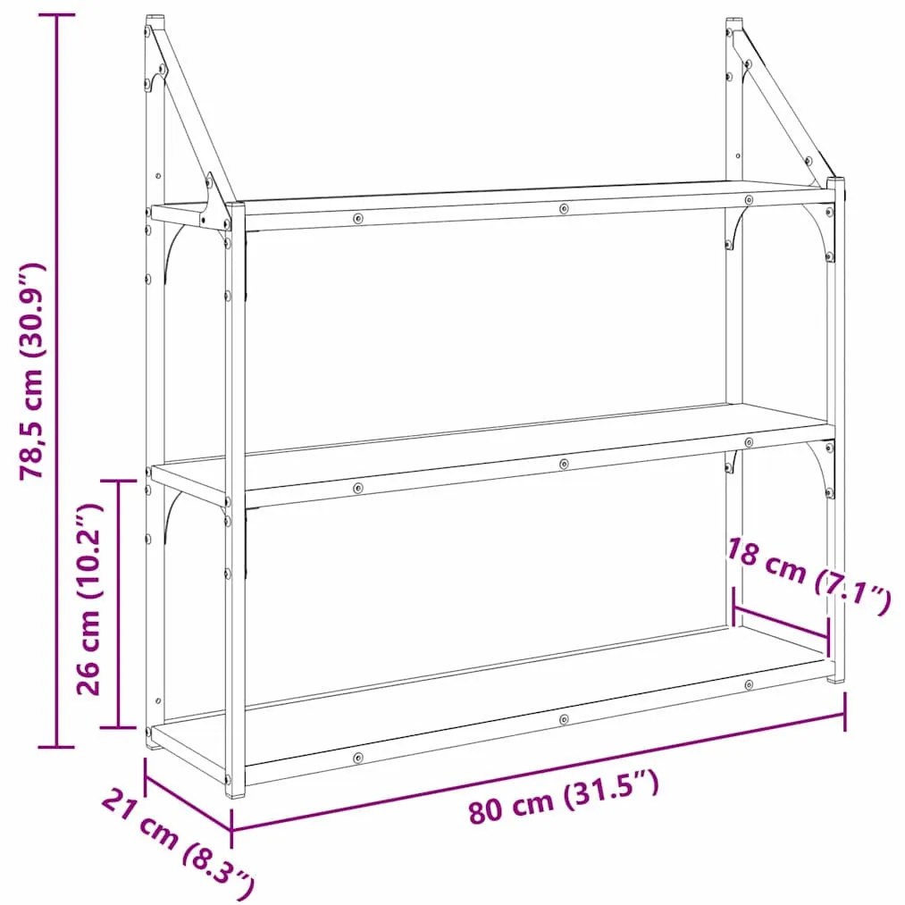 vidaXL Falpolc polcokkal tárolóval Öreg fa 80 x 21 x 78,5 cm Faanyag