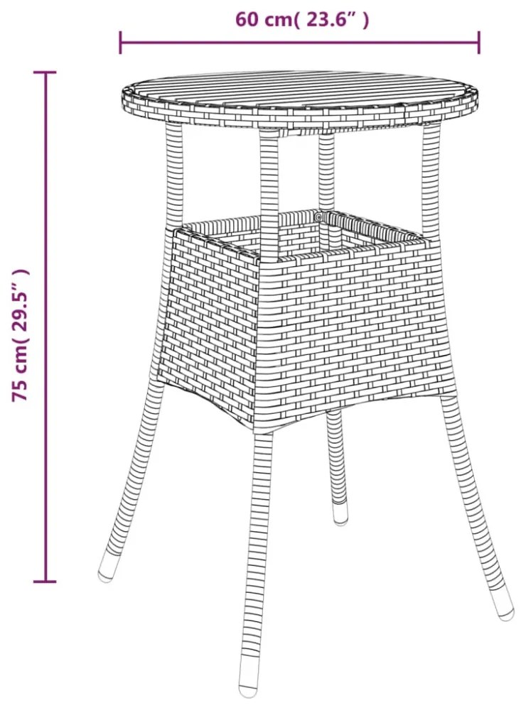 fekete akácfa és polyrattan kerti asztal Ø60 x 75 cm
