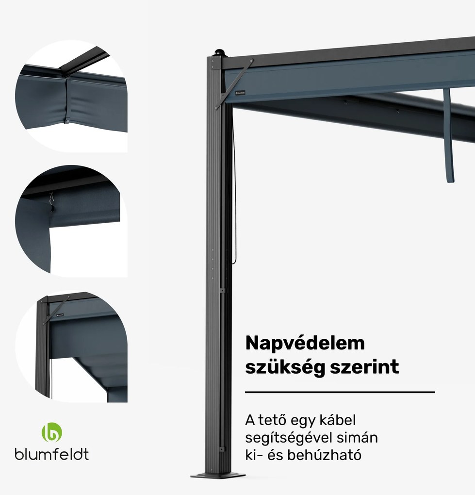 Blumfeldt Pantheon Cortina pavilon 3x3 m, időjárásálló, alumínium, porfestett, redőnyök