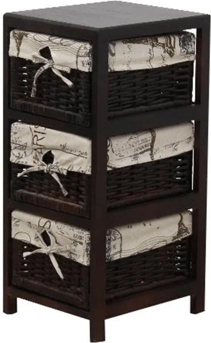 Komód, 3 fonott kosár, sötétbarna/bézs, ELI 1