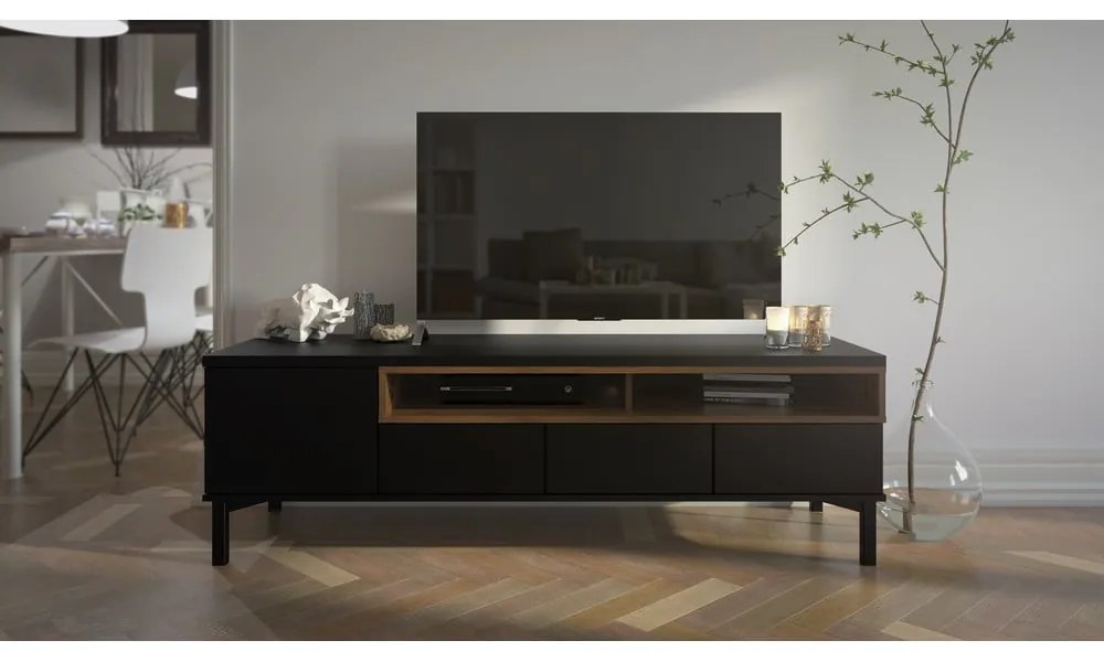 Fekete TV-állvány 156x48x48 cm Roomers – Tvilum