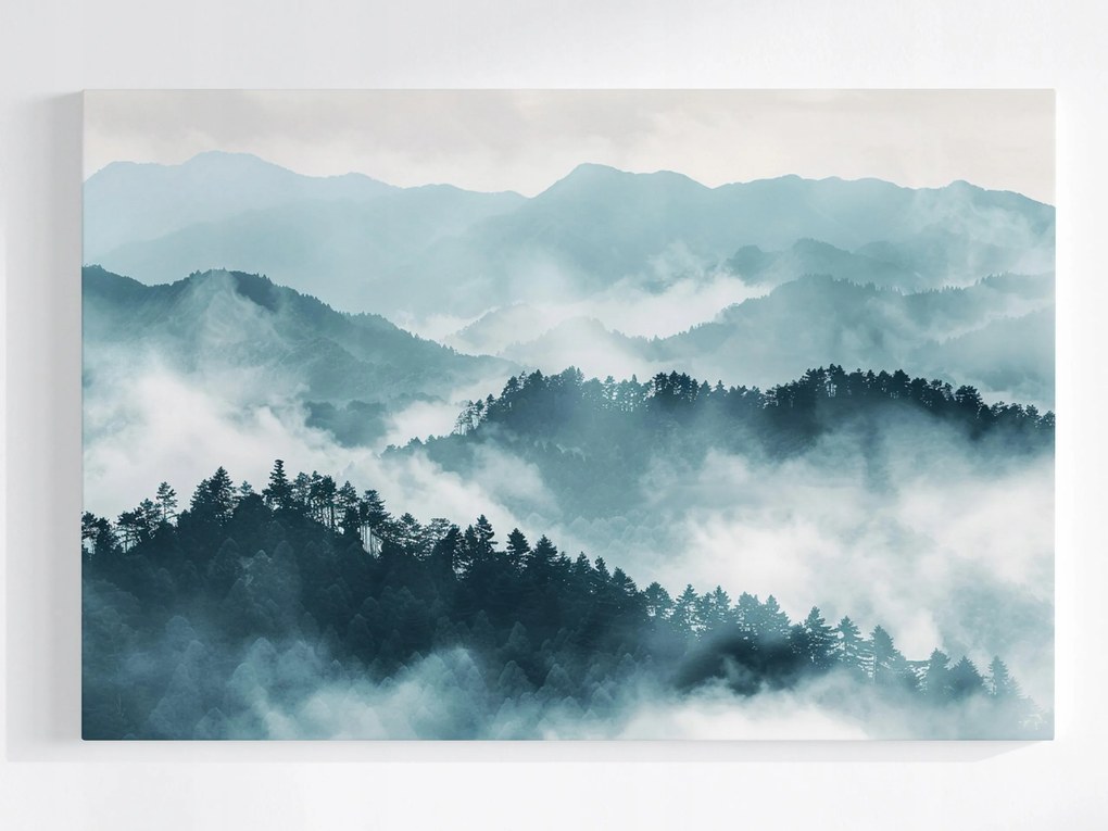 Vászonkép Canvas Tájkép Kilátás Szabadtéri Erdő Hegyek Fák Köd 60x40