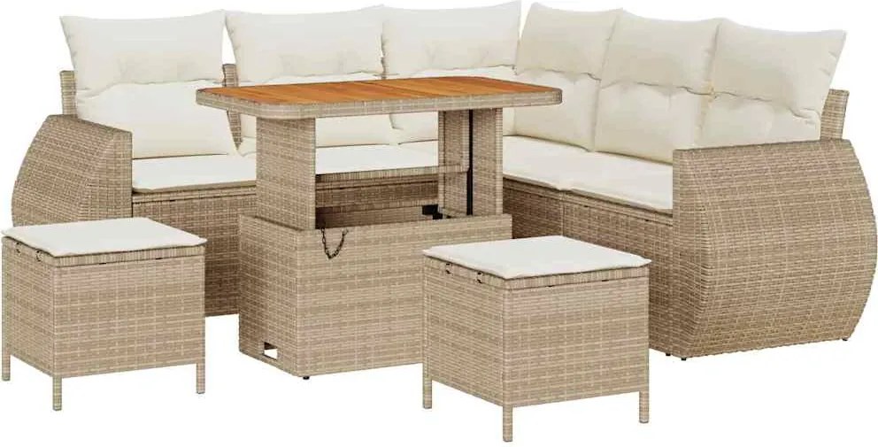 vidaXL Kerti Kanapé Szett 8 pcs Bézs polirattan