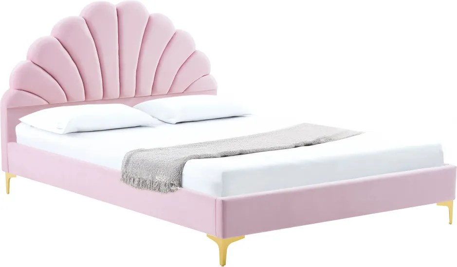 Ágy ágyráccsal, 140x200, rózsaszín Velvet szövet, ISADORA