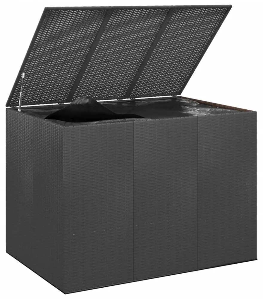 fekete polyrattan kerti párnatartó doboz 145 x 100 x 103 cm
