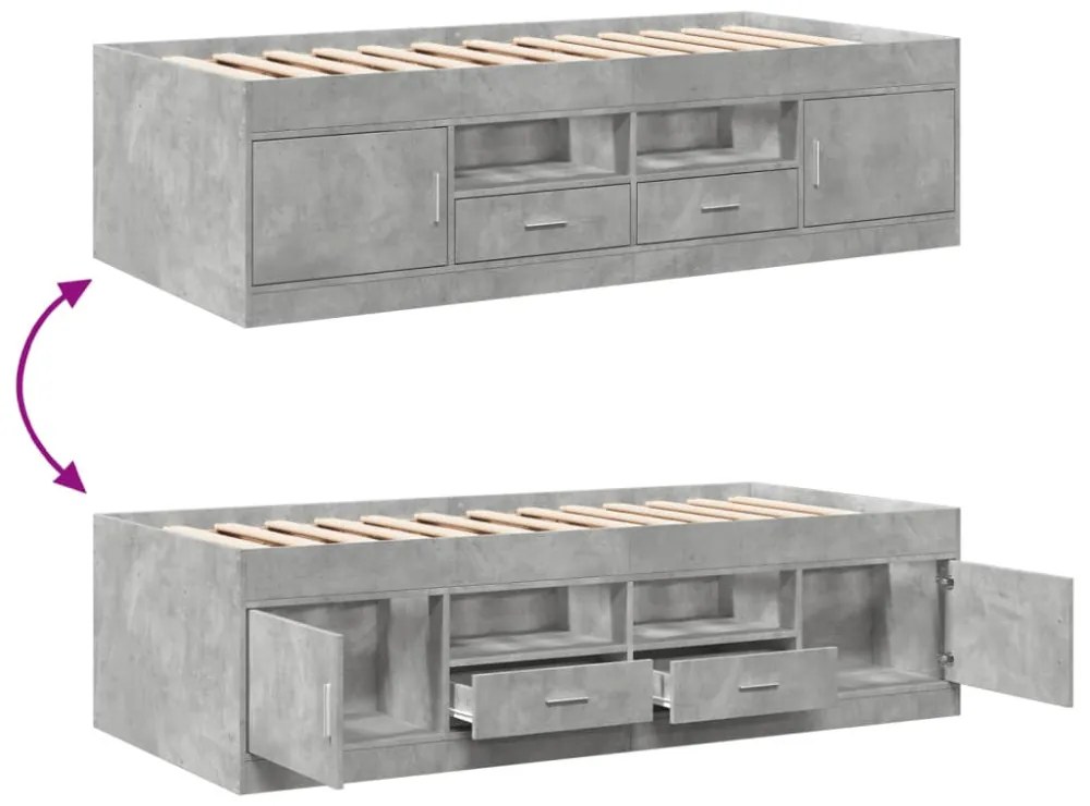 betonszürke kanapéágy fiókkal matrac nélkül 100x200 cm