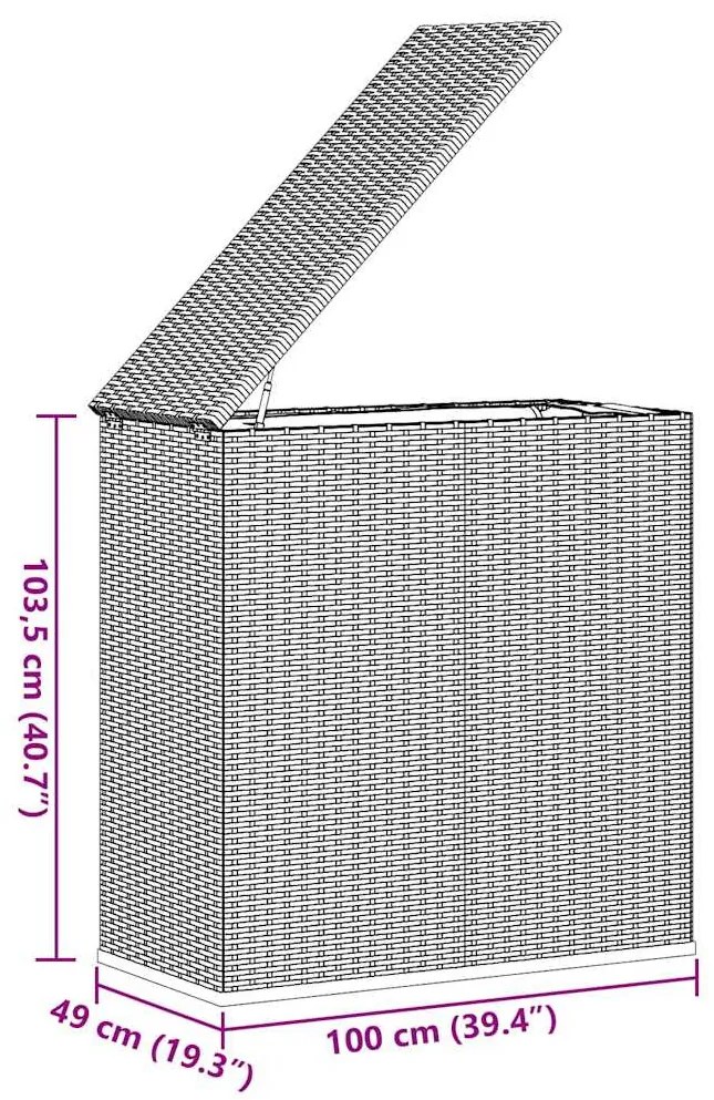 barna polyrattan kerti párnatartó doboz 100 x 49 x 103,5 cm