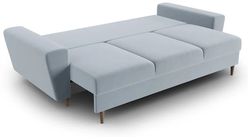 Világoskék bársony kinyitható tárolóhelyes kanapé 235 cm Kyoto – Cosmopolitan Design