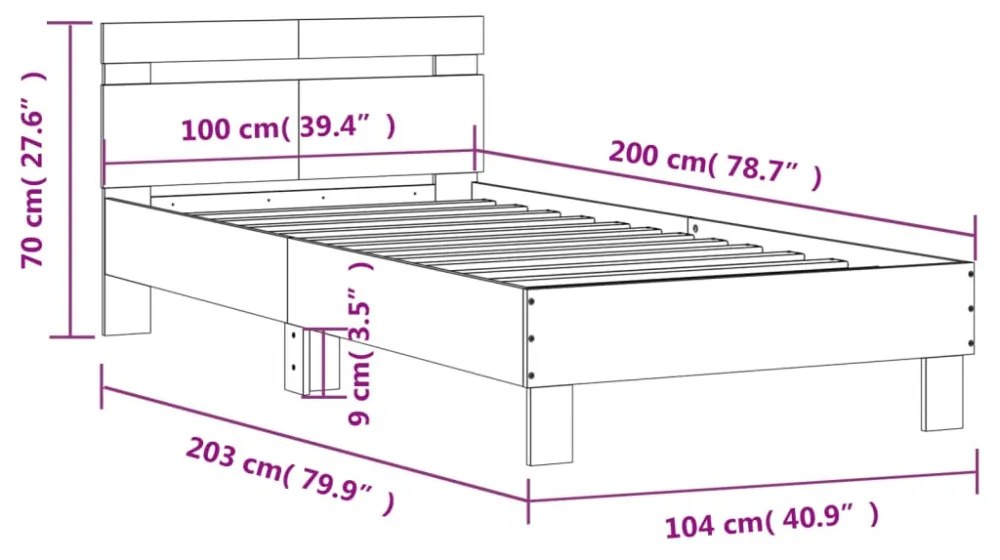 füstös tölgyszínű szerelt fa ágykeret fejtámlával 100 x 200 cm