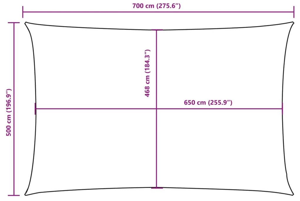 fekete téglalap alakú oxford-szövet napvitorla 5 x 7 m