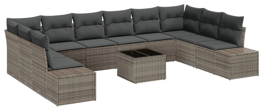 Kerti Kanapé Szett párnával 11 pcs Szürke polirattan