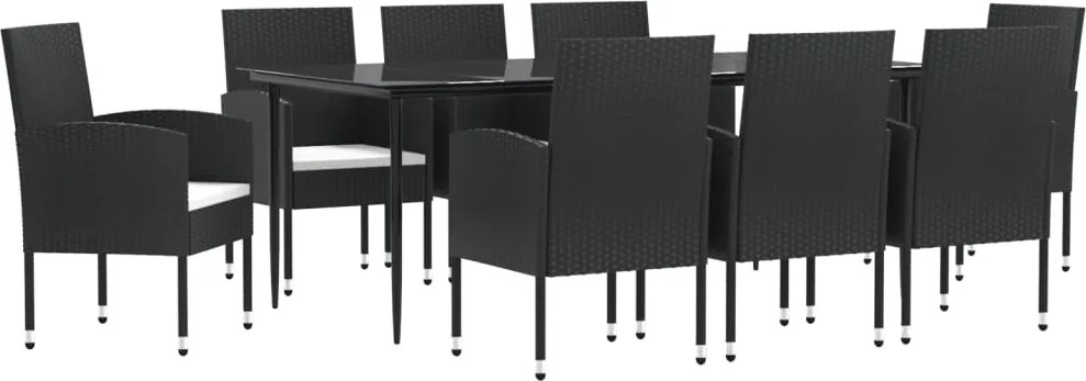 vidaXL 9 részes fekete polyrattan és acél kerti étkezőgarnitúra