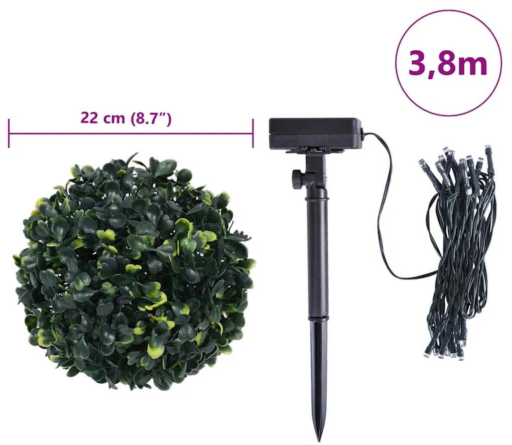 2 db zöld mesterséges boxwood gömbök LED fényekkel 22 cm