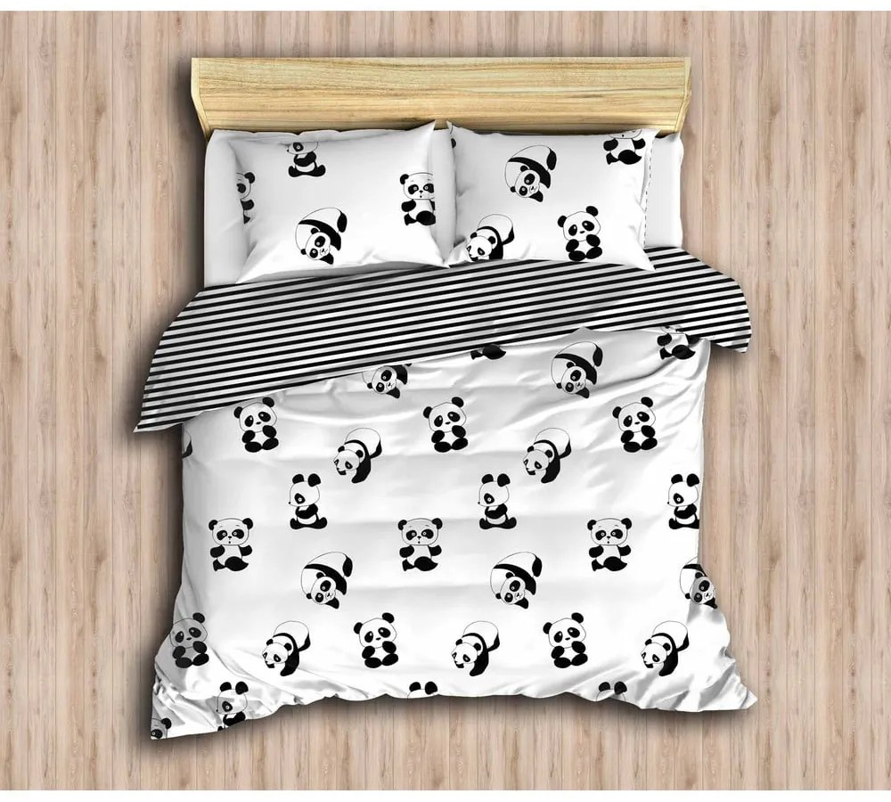 Fekete-fehér kétszemélyes gyerek ágyneműhuzat 200x200 cm Panda – Mijolnir