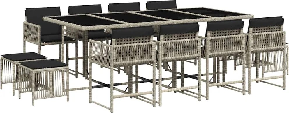 vidaXL 13 részes szürke polyrattan kerti étkezőgarnitúra párnákkal