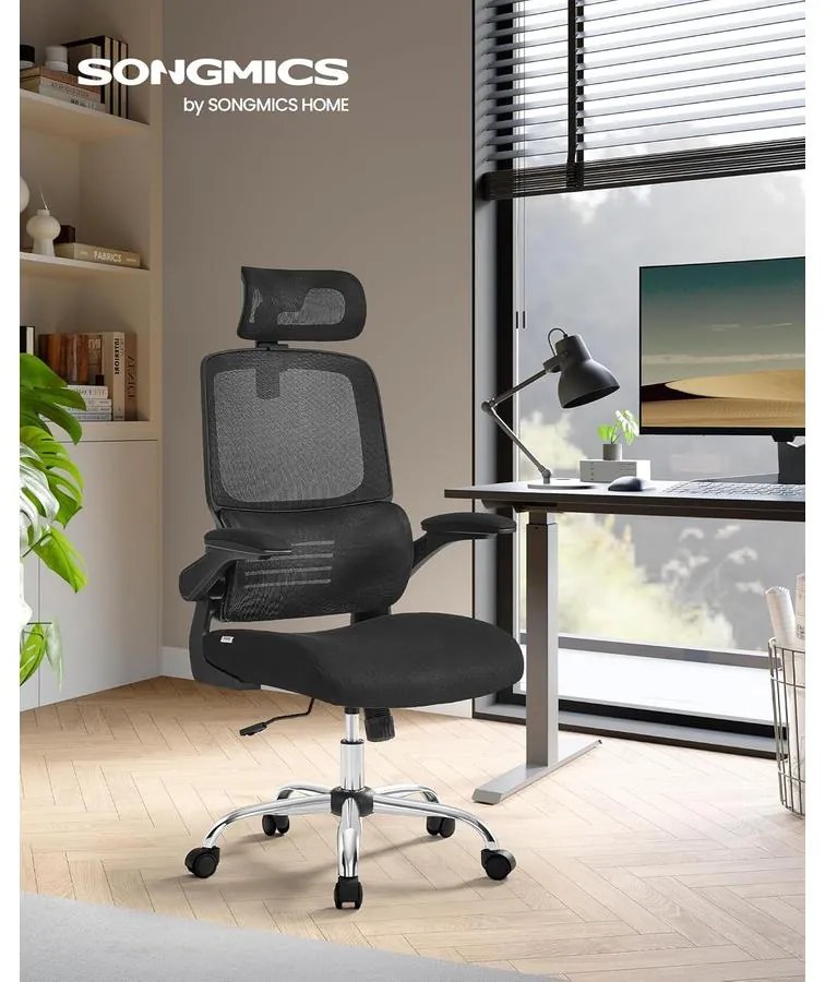 irodai szék, ergonomikus, hálós szék deréktámasszal és állítható fejtámlával, fekete