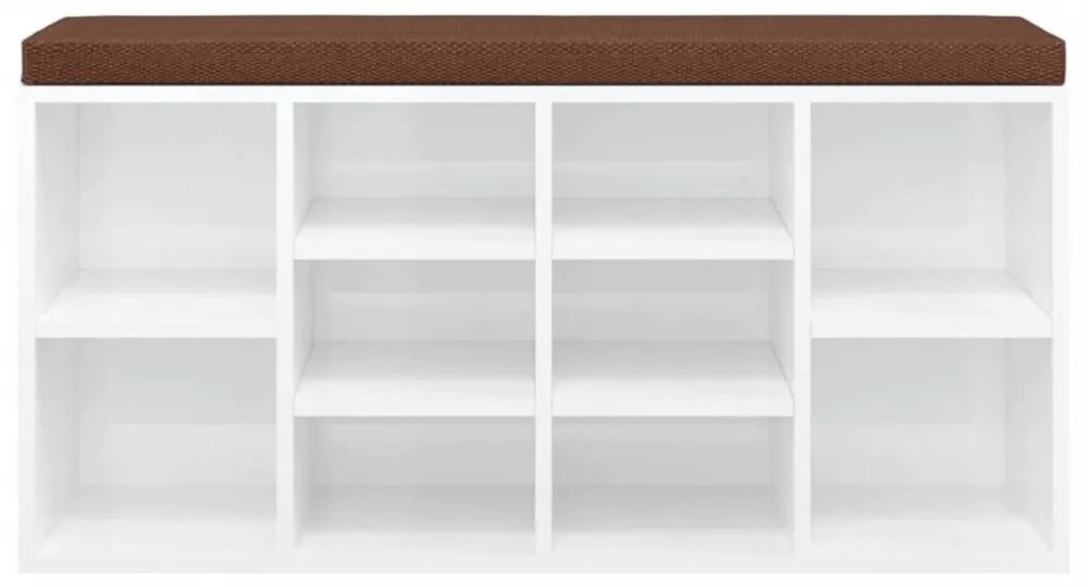 Magasfényű fehér szerelt fa cipőtároló pad 100x35x45 cm