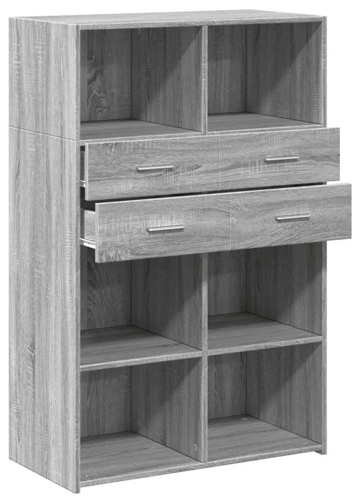 szürke sonoma színű szerelt fa magasszekrény 80 x 42,5 x 124 cm