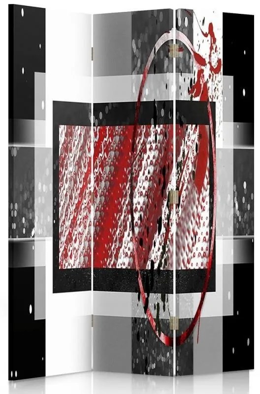Gario Paraván Absztrakció fekete és piros színben Méret: 145 x 170 cm, Kivitelezés: Forgó paraván 360°