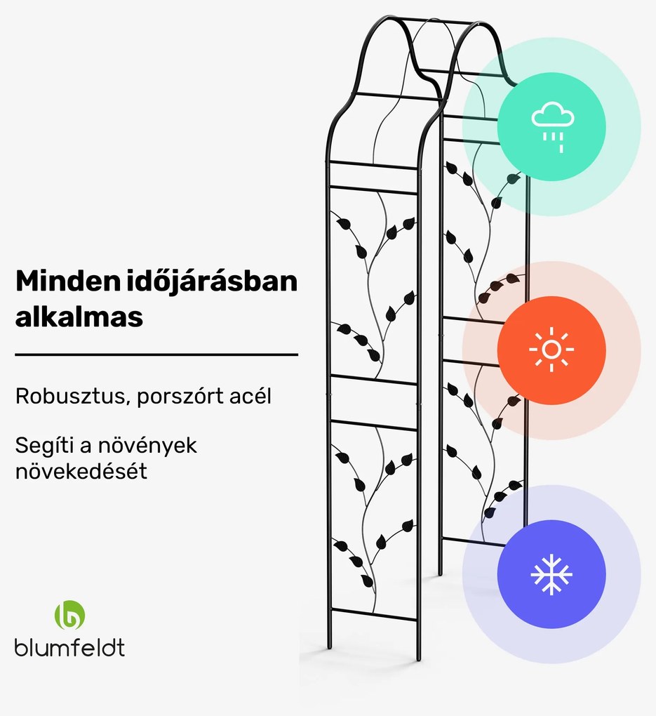 Blumfeldt FloraBelle Cupola rózsaszín boltív, dekoratív levélminták, időjárásálló, segédeszköz kúszónövényekhez