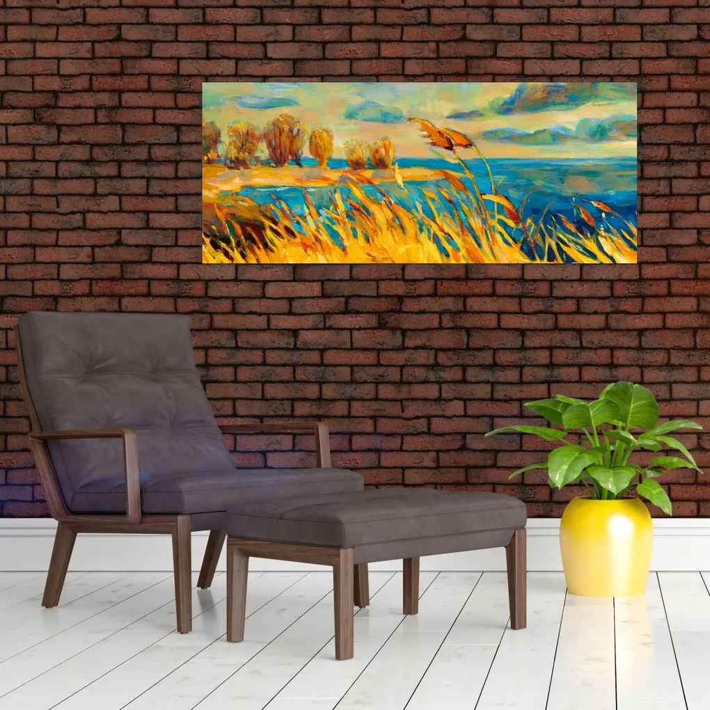 Kép - naplemente a tó felett, akril festmény (120x50 cm)