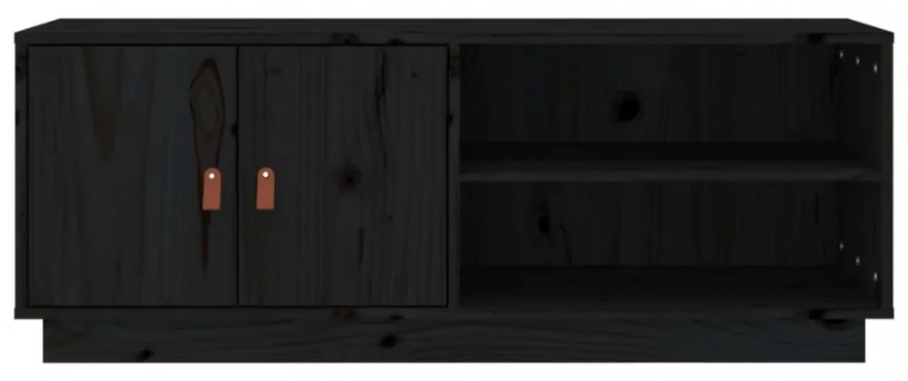 fekete tömör fenyőfa TV-szekrény 105 x 34 x 40 cm