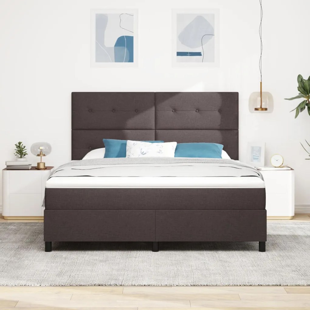 Boxspring Ágy Matraccal Sötétbarna Szövet Super King