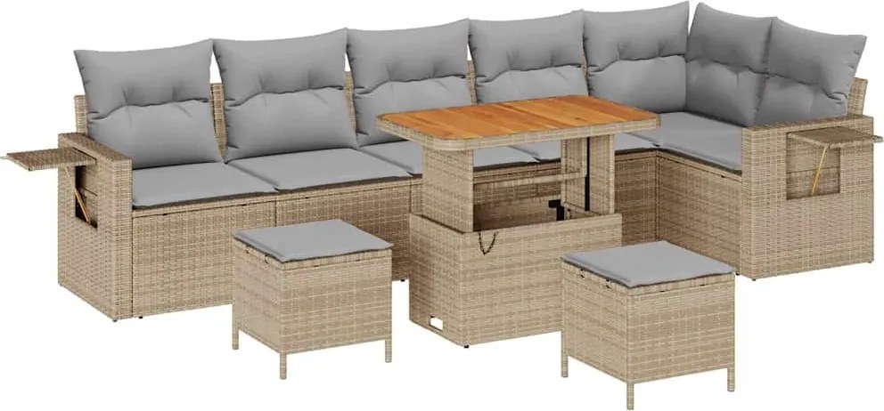 vidaXL Kerti Kanapé Szett 9 pcs Bézs polirattan