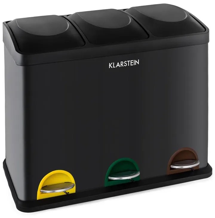 Klarstein Ökosystem, szemétkosár, pedálos kosár, hulladék osztályozó, 45l (3x15l), fekete