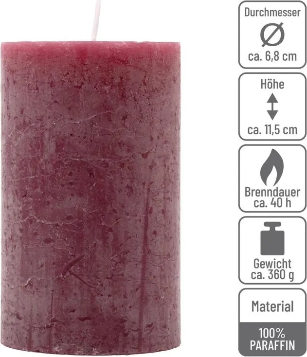 Rusztikus gyertya készlet 11,5 cm Ø 6,8 cm 12 db bordó