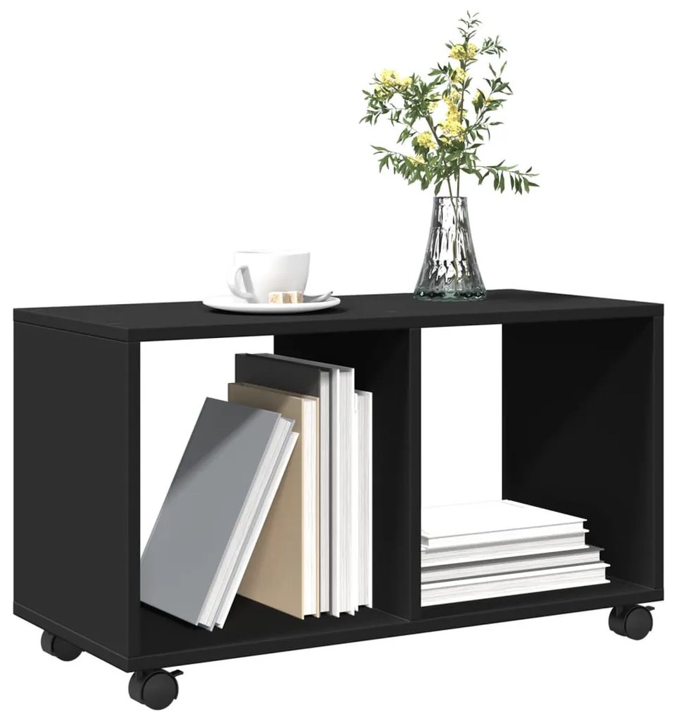 fekete szerelt fa görgős szekrény 72 x 33 x 42,5 cm