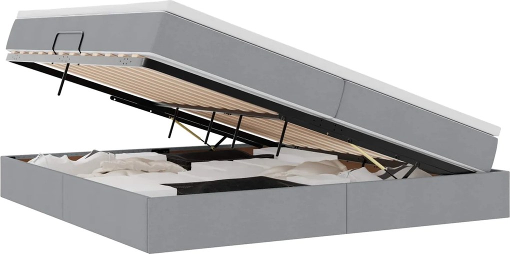 vidaXL Ágy tárolóval és matraccal matracmal Világosszürke 200 x 200 cm
