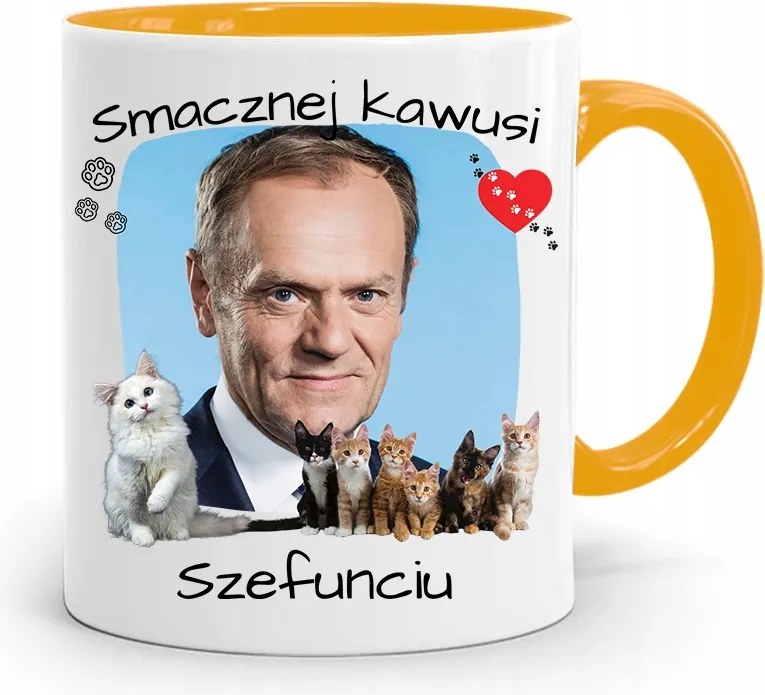 Donald Tusk Sárga Bögre Platform Ajándék fényképes nyomtatással