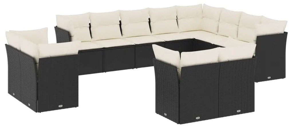 vidaXL 12 részes fekete polyrattan kerti ülőgarnitúra párnákkal